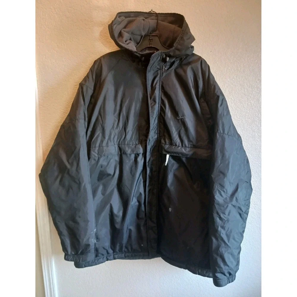 Vintage Nike Puffer Coat Reversible Fleece Parka Jacket Men's 2XL Y2K Gray Tag